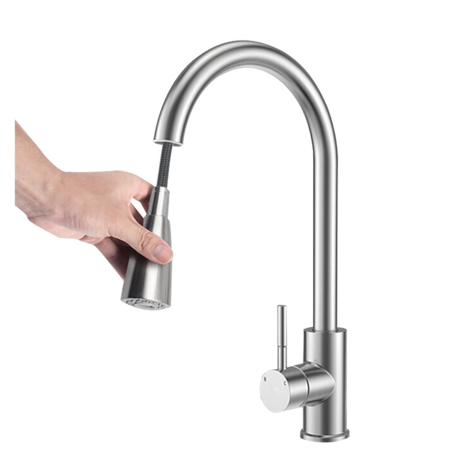 304 Stainless Steel Kitchen Pull-out Faucet Universal Rotating Hot And Cold Wash Basin Faucet Cold Water Sink Faucet