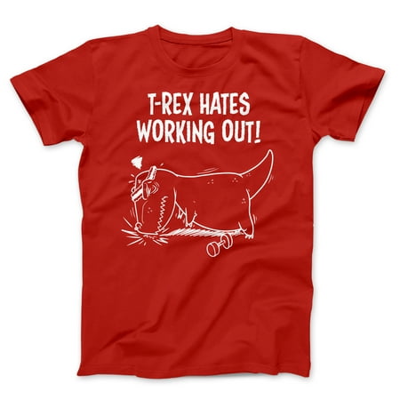 Mens T-Rex Hates Working Out Tshirt Funny Dinosaur Fitness Push Ups
