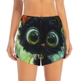 thumbnail image 4 of Lsque Cute Big-Eyed Black Cat Printed Women's Running Shorts with Liner Pockets,Elastic Quick Dry Workout Athletic Gym Yoga Shorts,Womens High Waist Shorts-Medium, 4 of 9