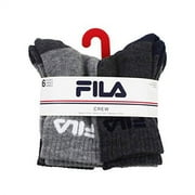 Fila Kids Boys 6-Pack Half Cushion Crew Socks Contrast Heel - Gray Multi, Boys Small Shoe size 7-10