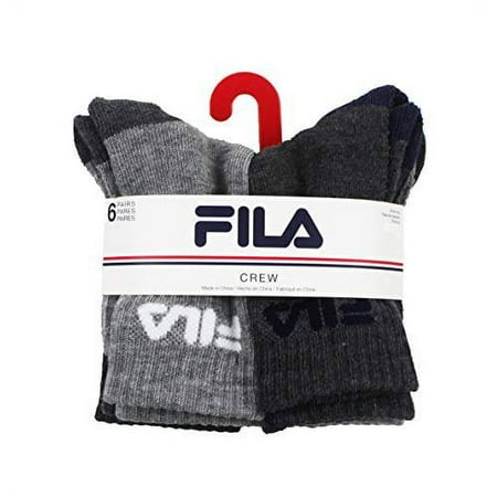 Fila Kids Boys 6-Pack Half Cushion Crew Socks Contrast Heel - Gray Multi, Boys Small Shoe size 7-10