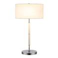 thumbnail image 4 of Evelyn&Zoe Mid-century Modern, Minimalist Bedside Table Lamp in contemporary style polished nickel and white, white Linen drum shade for Nightstand, Bedroom, Living Room, Office, Study, 4 of 4