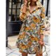 thumbnail image 2 of Camisa estampada con botones para mujer, solapa, blusa de manga larga con un solo pecho, Top largo con estampado floral abstracto para uso diario, naranja M, 2 of 6
