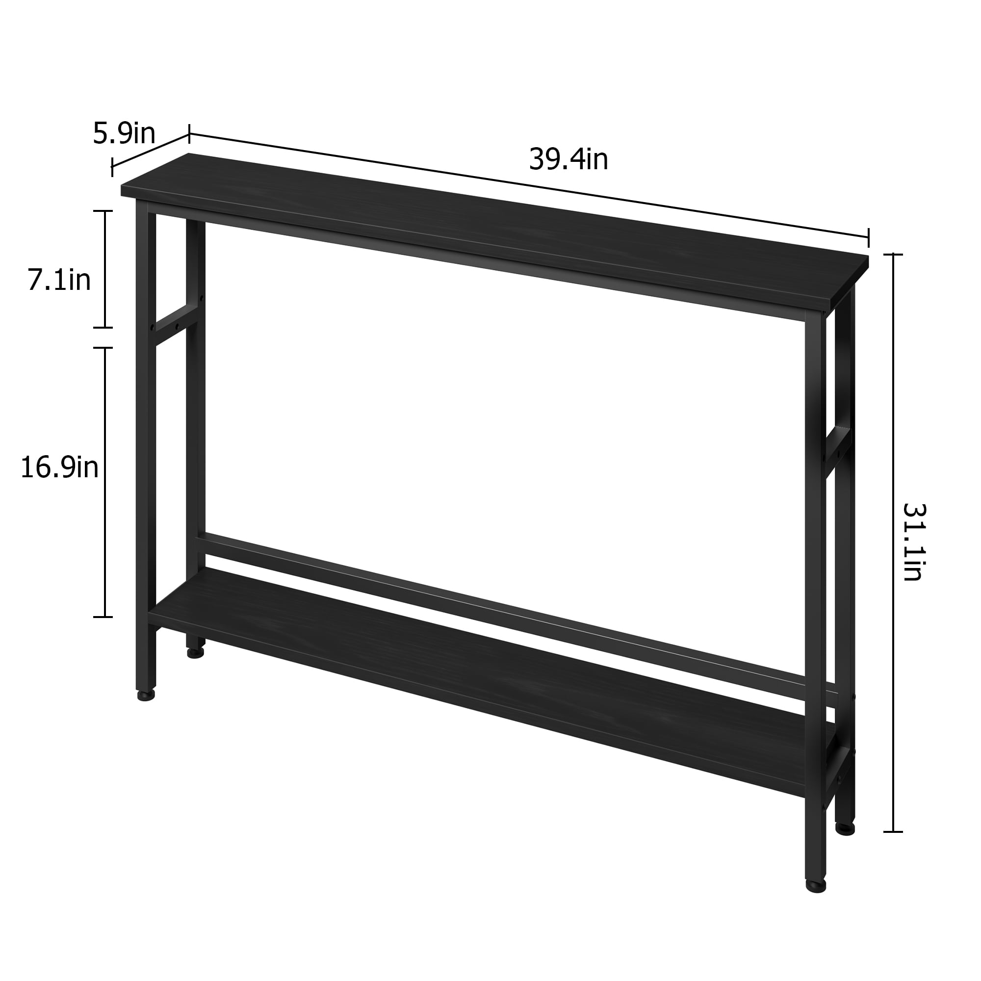 strundghti 5.9"W Wood Narrow Console Table, 2 Tier Skinny Behind Sofa Table with Adjustable Shelf