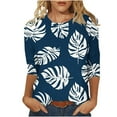 thumbnail image 3 of BiZtdJrK 3/4 Length Sleeve Womens Tops Crewneck Summer Shirts Casual Elbow Length Three Quarters Sleeve Tunic Top Ladies Blouses Navy XXXXXL, 3 of 6