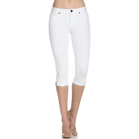 4 Way Stretchy Ponte Knit Capri Skinny Jeans (White)