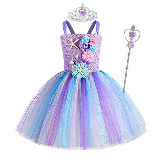 Vestido de tutú de La Sirenita para niñas, disfraz de princesa Ariel, fiesta de cumpleaños, disfraces de Carnaval con diadema de flores, vestidos del océano Fivean unisex