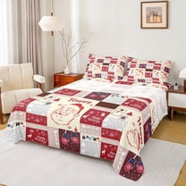 Manfei Happy Holiday Twin Sheet Sets,Christmas Santa Claus Twin Fitted Sheet,Happy New Year Flat Sheet For Girls Boys,Breathable Home Decor,3-Piece