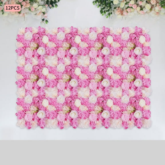 3D Flower Wall Panel-12pcs Artificial Flower Wall Background Silk Rose Mat for Wedding Backdrop Wall Decor Shop Photo Backdrop Floral Wall Arrangement 15*15in, 38 * 38cm