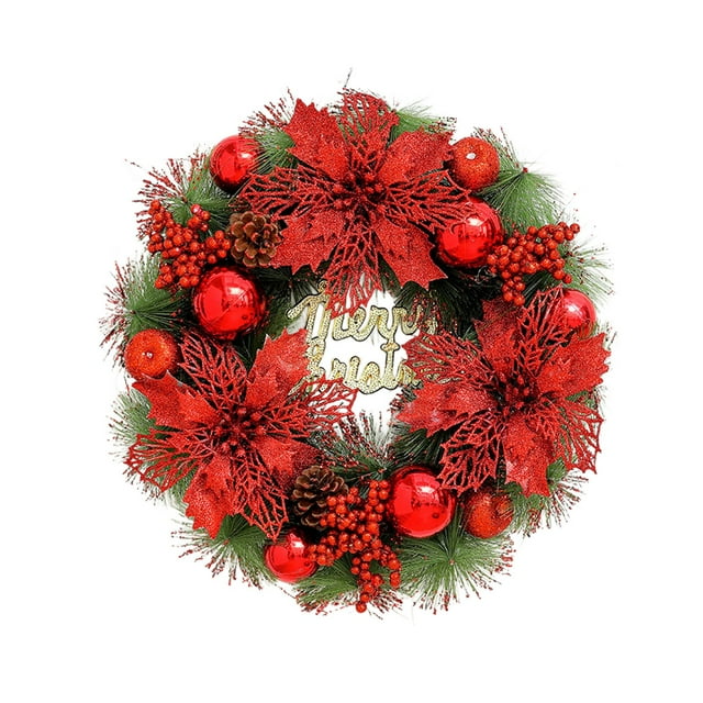 Corona navideña de pino y cedro para puerta de entrada, guirnalda perenne, corona de pino artificial natural, decoración colgante para jardín al aire libre, porche, decoración de pared, vid.
