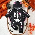 thumbnail image 2 of SHENGSI Halloween Girls Costume Skull Print Long Sleeve Hooded Jumpsuit, Newborn Baby Boy Girl Halloween Clothes Skeleton Long Sleeve Big Ear Hoodie Jumpsuit Halloween Costume, 2 of 5