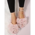 thumbnail image 4 of Bow Decor Fluffy Bedroom Slippers,Soft bottom cotton slippers fairy style super large thin flash pink bow-knot plush shoes women's winter warm home fa, 4 of 4