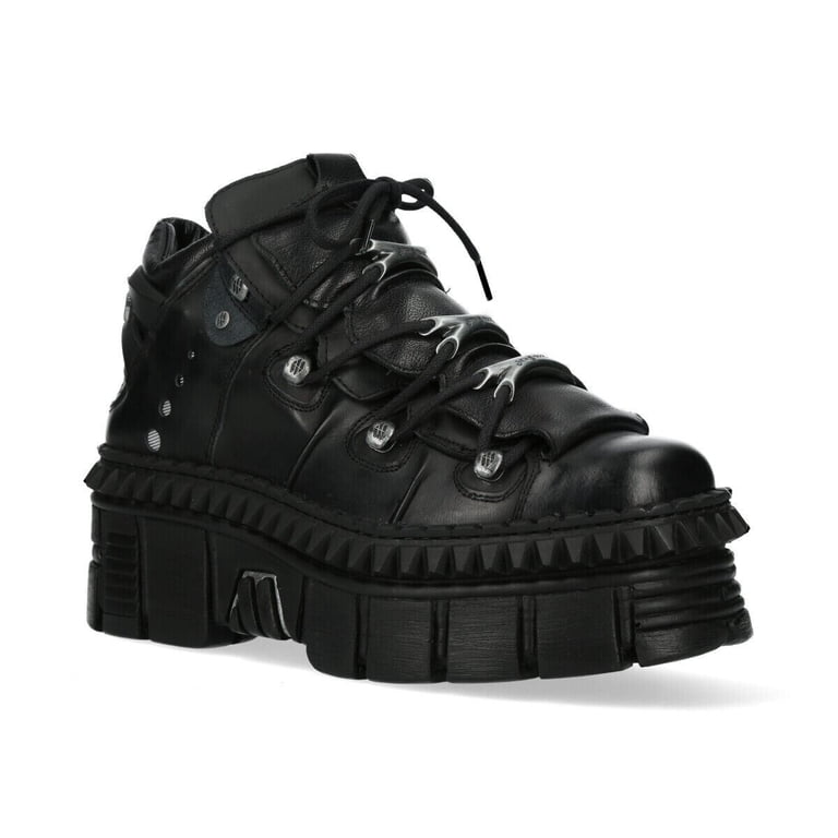 New Rock WALL106-S13 Unisex Black Leather Gothic Boots - Walmart.com