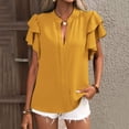 thumbnail image 2 of OSOLU Solid Color Women Tops Puff Short Sleeve Shirts Pleated T-Shirt Tee Tops Dressy Casual Business Trendy Summer Tunic Blouse, 2 of 7