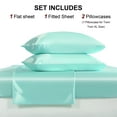 thumbnail image 6 of Flxxie 4 Pieces California King Silky Satin Sheet Set for Hair and Skin, Includes Flat Sheet, Deep Pocket Fitted Sheet and Pillowcases, Light Blue, 6 of 6