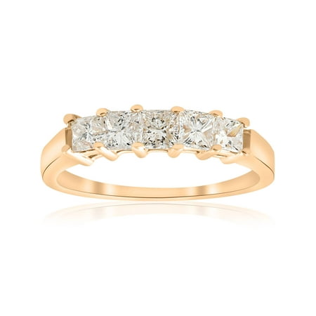 14k Yellow Gold Anniversary Band - 1ct Princess Cut Diamond Anniversary 14K Yellow Gold Ring Womens Wedding Band