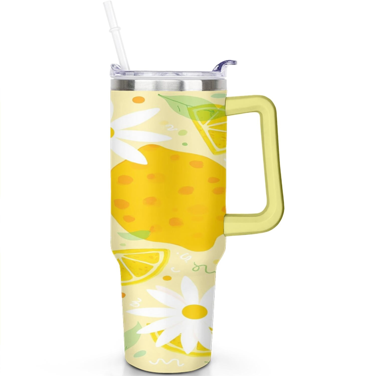 40 oz Lemon Tumbler with Handle Vacuum Insulated Water Bottle Gift for Birthday Christmas Halloween