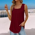 thumbnail image 2 of Yubnlvae Red Summer Tank Tops for Women 2025 Loose Fit Pleated Square Neck Sleeveless Shirt Curved Flowy Vest Basic Cotton Tee, S, 2 of 6