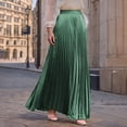 thumbnail image 2 of QATAINLAV Satin Skirts for Women Boho Pleated Maxi Skirt Elegant Elastic Swing Long Skirt High Waist A Line Casual Holiday Skirts Green S, 2 of 8