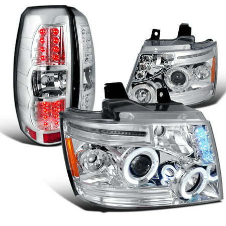 Spec-D Tuning For 2007-2011 Chevy Avalanche Halo Rim Clear Head Lights + Chrome Led Tail Brake Lamps (Best Way To Clean Brake Dust Off Chrome Rims)