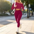 thumbnail image 7 of Xdegoge 3 Piece Sets for Women Long Sleeve Off Shoulder Top ,Sports Bra and High Waisted Tummy Control Leggings Outfits Athletic Yoga Gym Tracksuits, 7 of 7