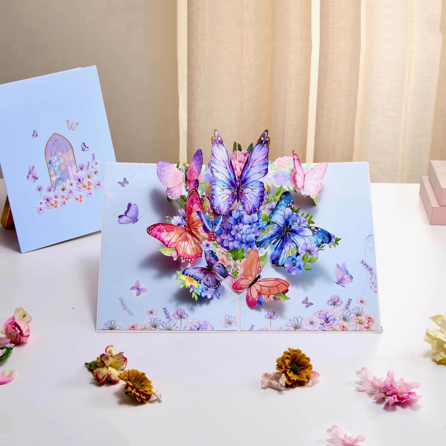 Birthday Card, Gradient Violet Butterfly Pop-Up Card with Gold-Embossed Wings, 5x7-3D Greeting Card with Note Card & Envelope for Birthday, Anniversary, Thank You, Thanksgiving, Christmas, Get Well,