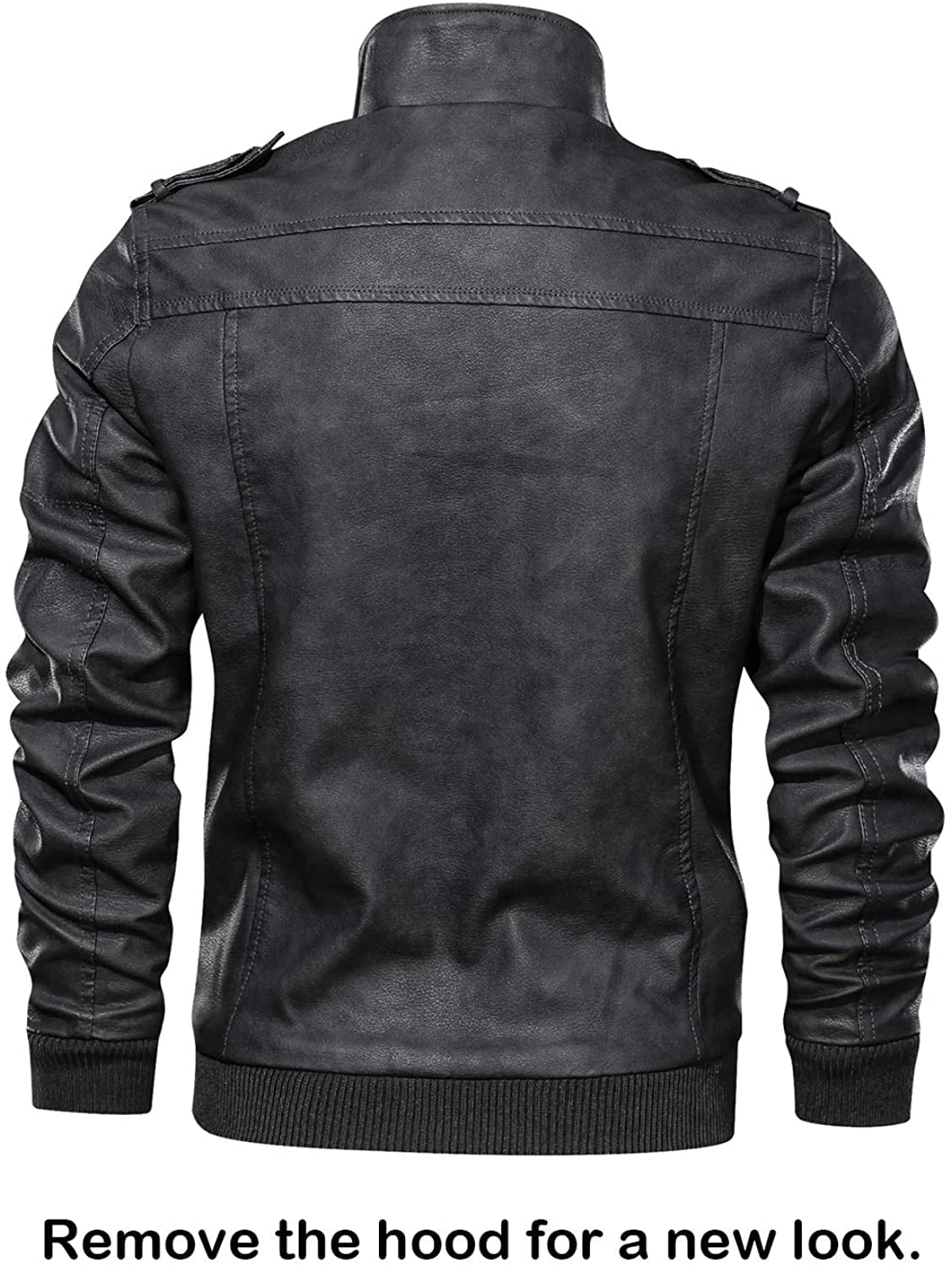 Men's Casual Stand Collar PU Faux Leather Zip-Up Motorcycle