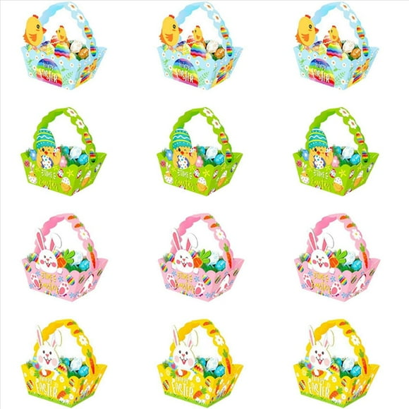Cestas de Pascua con Asa, Cesta de Actividades de BúSqueda de Huevos de Pascua para Fiesta de Pascua de Papel para Manualidades Infantiles, Cestas de Regalos de Pascua