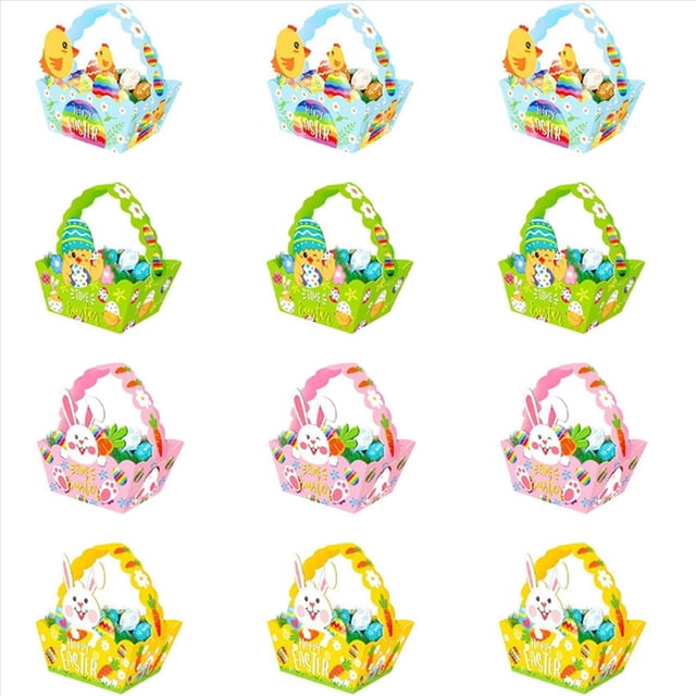 Cestas de Pascua con Asa, Cesta de Actividades de BúSqueda de Huevos de Pascua para Fiesta de Pascua de Papel para Manualidades Infantiles, Cestas de Regalos de Pascua