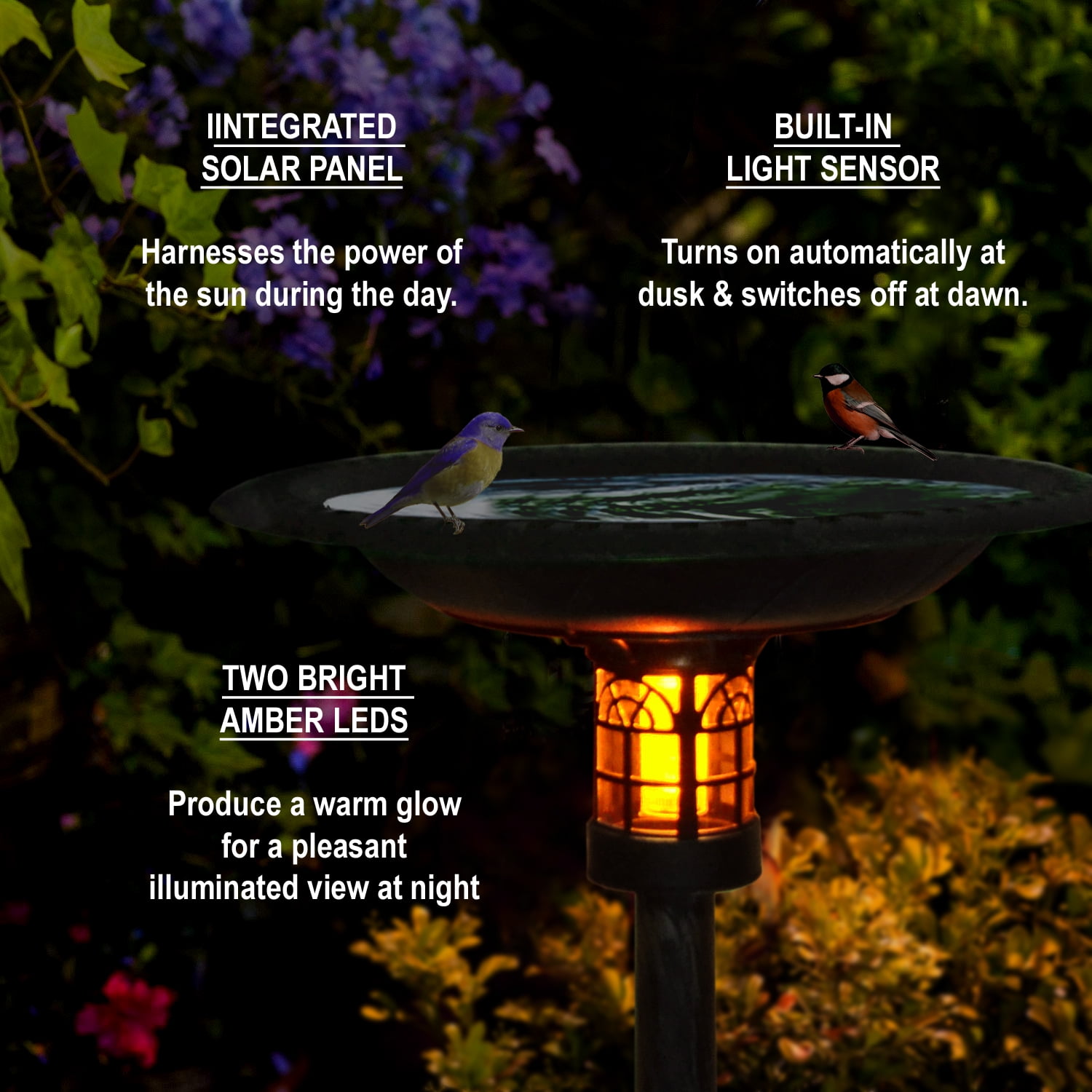 Westcharm 34 Inch Solar Powered LED Lighted Birdbath Poly Resin Bird Bath for Outdoors Yard Outside Outdoor Garden Decoration Pedestal Base Stand - Verdigris Green Solar Bird Bath