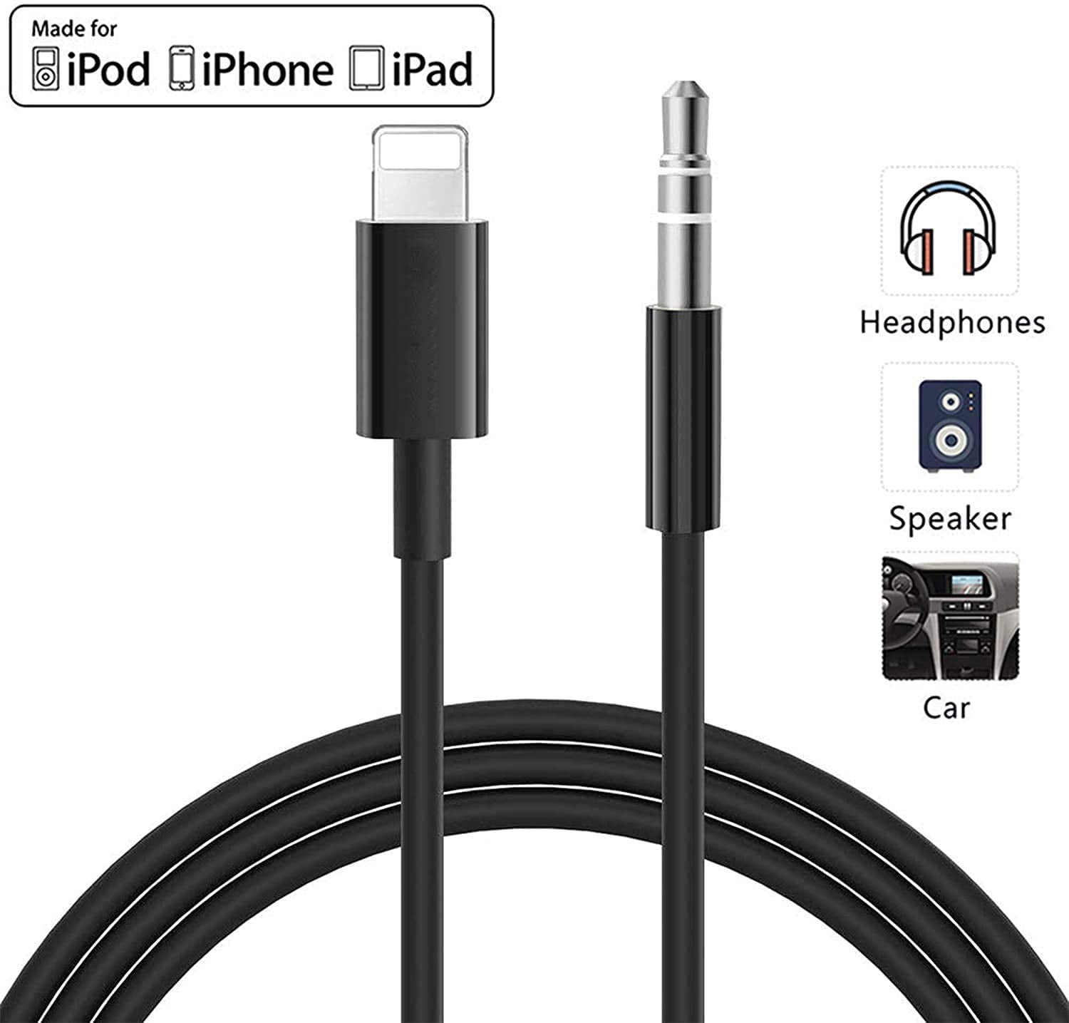 Car Aux Cable For Iphone, Audio Cable Aux Cable To 3.5mm Premium Audio