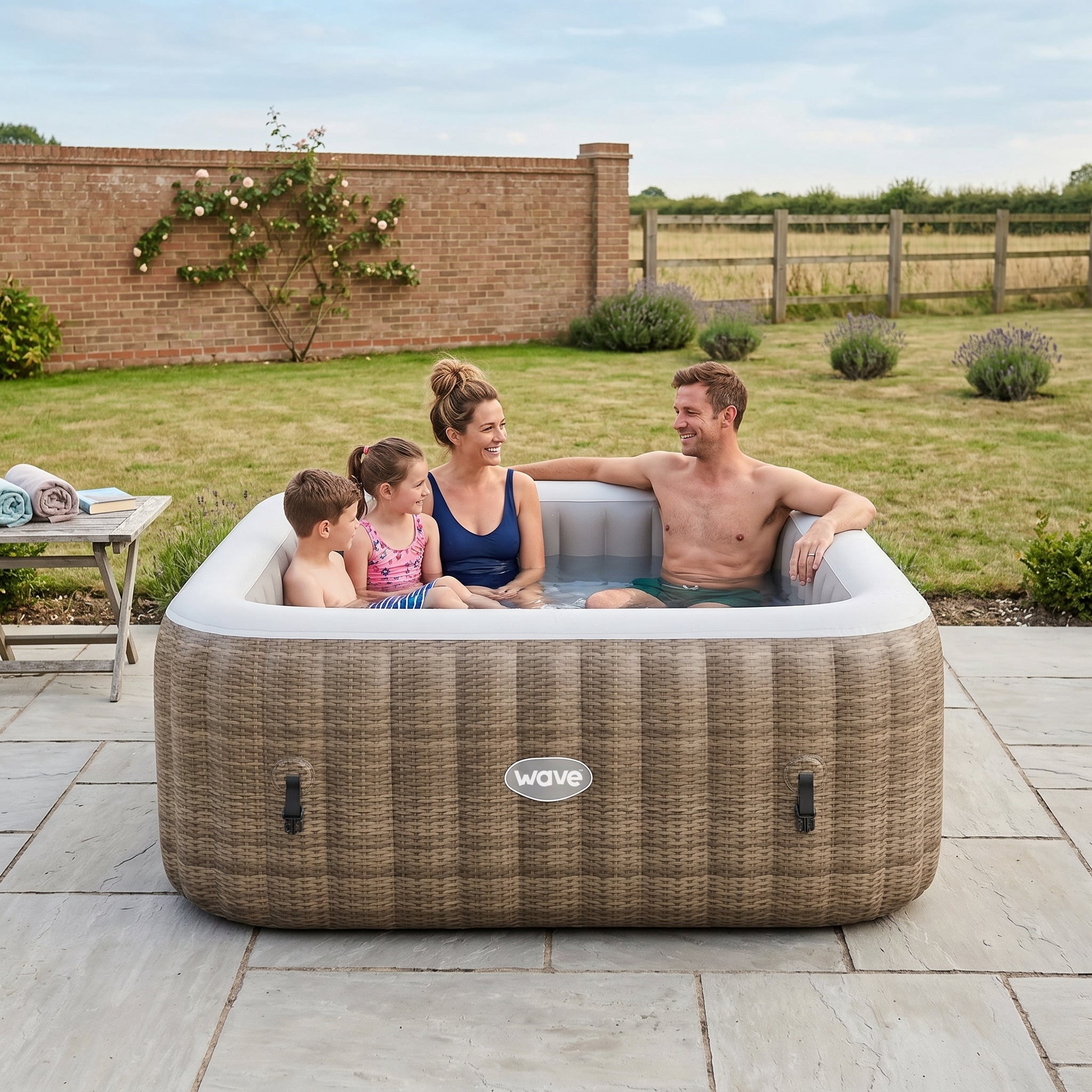 Wave Pacific 6-Person Inflatable Hot Tub, EnergySave Bundle | 130-Jet | Brown Rattan