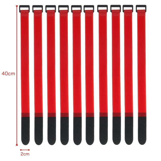 10Pcs Nylon Cable Ties Reverse Buckle Strap 2cm Width Reusable Magic Self Adhesive Tape Fastener Hook Loop Fixed Strap Durable 40x2cm-Red 10Pcs