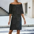 thumbnail image 2 of Abstract Honeycomb Women's Off The Shoulder Ruffles Summer Wedding Guest Loose Casual Party Beach Dress, 2 of 9