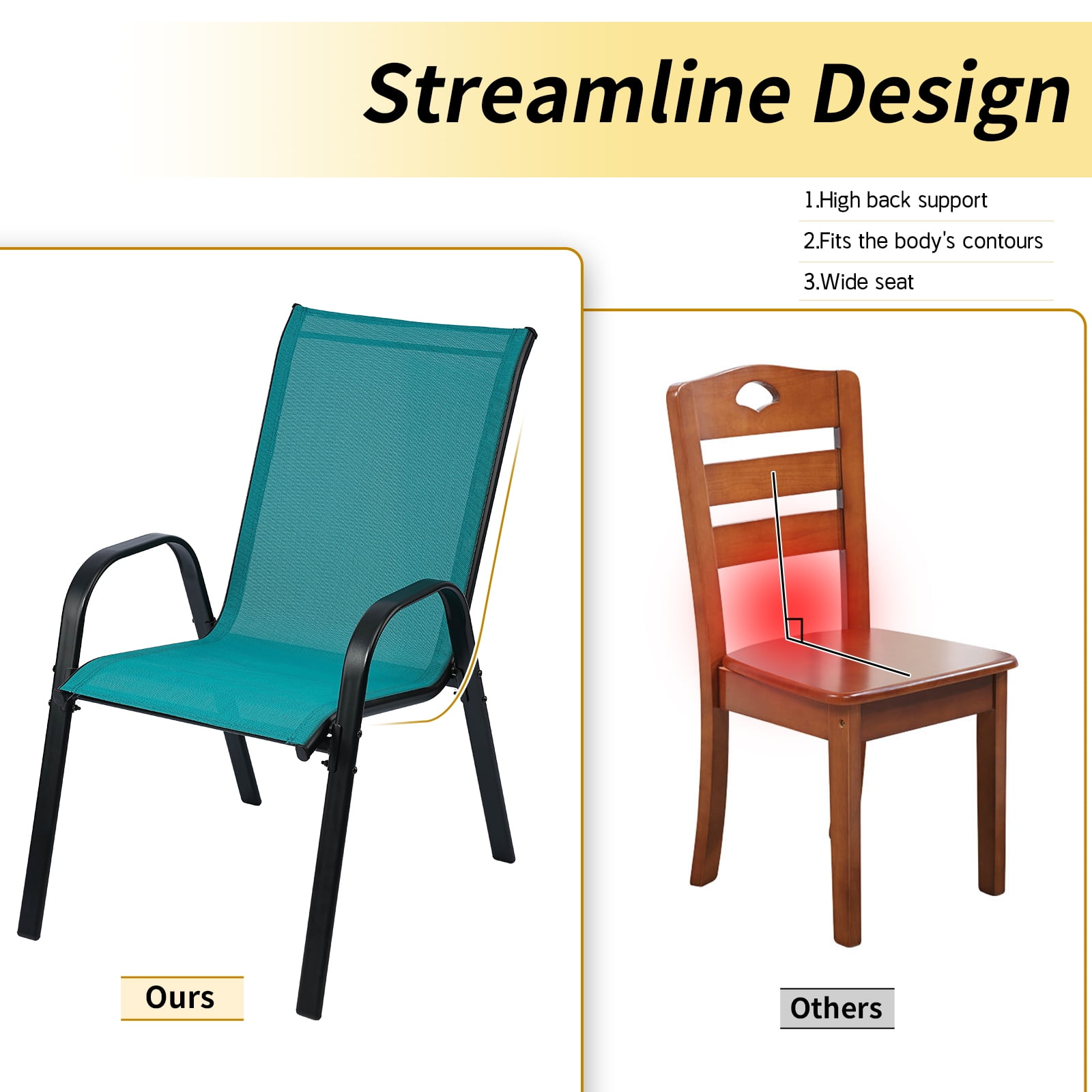 Stackable Outdoor Patio Dining Chairs with Backrest/Armrests for Lawn Garden Balcony Deck Camping-Set of 4 (Turquoise)