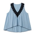thumbnail image 3 of KHONTS Deep V Neck Lace Tanks Tops for Women Asymmetrical Ruffle Hem Summer Camisole Sleeveless Cropped Boho Tanks Tops Light Blue XL, 3 of 3