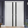 thumbnail image 3 of Solid French Double Doors | Planum 0040 White Silk with Black Glass | Wood Solid Panel Frame Trims | Closet Bedroom Sturdy Doors -72" x 80" (2* 36x80), 3 of 6