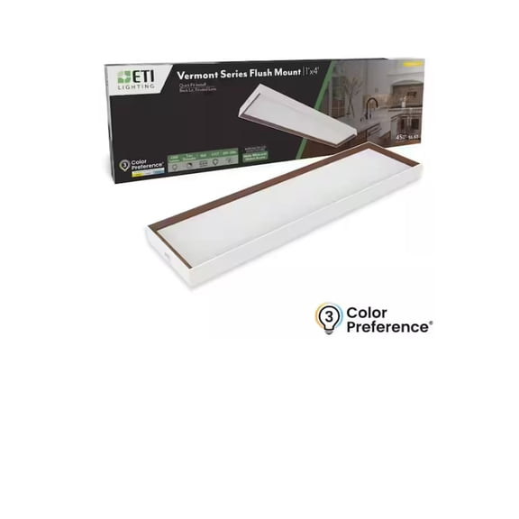 ETI 1ft x 4ft Vermont LED Linear Flush Mount with White and Walnut Finish, 4500 Lumen, 3CCT Color Preference, Dimmable, 120-Volt, C05006402A
