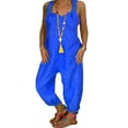 thumbnail image 3 of Women's Jumpsuits Casual Long Rompers Wide Leg Baggy Bibs Overalls Harem Pants Plus Cotton Linen Jumpsuits Ladies Summer Bandage Jumpsuit S-5XL, 3 of 3