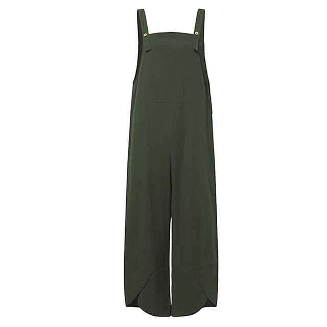 goowrom Women Loose Jumpsuits, Sleeveless Solid Color Bib Pants with Pockets