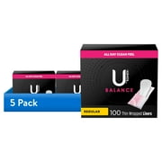 (5 pack) U by Kotex Balance Daily Wrapped Panty Liners, Light Absorbency, Regular Length, 100 Count