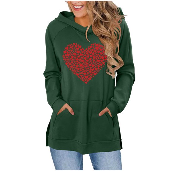 Oplxuo Women Hoodies Cute Heart Printed Long Sleeve Hooded Sweatshirt Casual Travel Outfits with Pocket