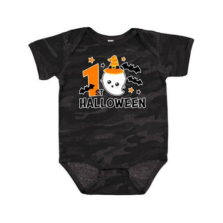 

Inktastic 1st Halloween with Ghost and Bats Gift Baby Boy or Baby Girl Bodysuit