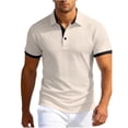 thumbnail image 5 of Ceisia Men's Short Sleeve Turndown Collar Polo Shirt with Solid Color Blocking Jacquard Texture Button Placket Stretchy Casual Top Khaki Gifts for Father M, 5 of 6