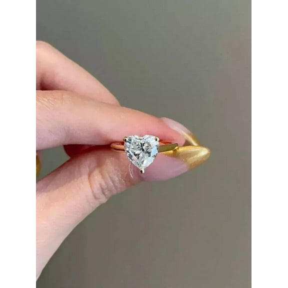 2.00CT Heart Cut Simulated Diamond Solitaire Women's Engagement Ring 14K Yellow Gold Plated 925 Silver