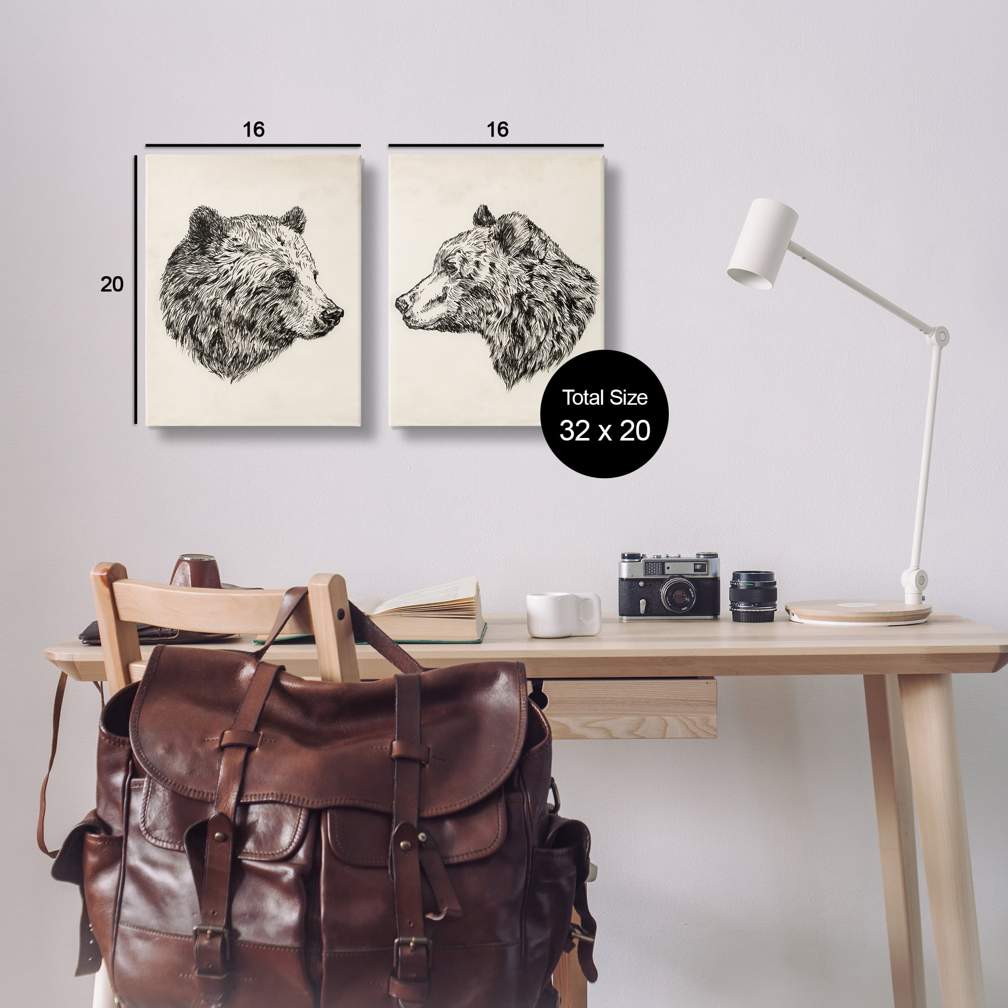 Stupell Industries Portrait Brown Bear Animal Animals Drawing Wrapped Canvas Art Print Wall Art, 16 x 20, Set of 2