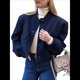 thumbnail image 2 of Chaqueta con Botones y Hombros Caídos para Mujer, Abrigo Corto y Prendas de Abrigo Azul Marino M, 2 of 10