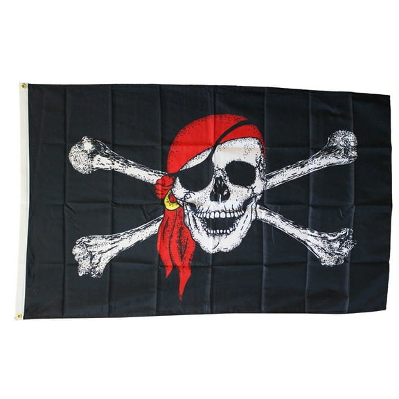Jolly Roger - 3'x5' Polyester Flag (Red Scarf)