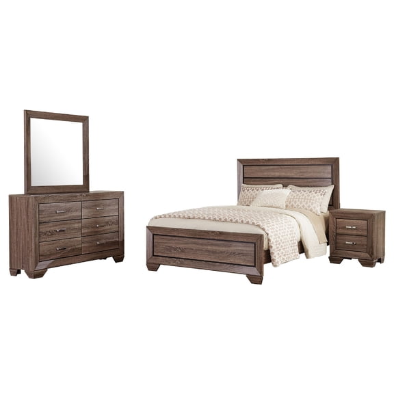 Benjara Bello 4pc King Bedroom Set, Transitional Washed Taupe Brown n Black