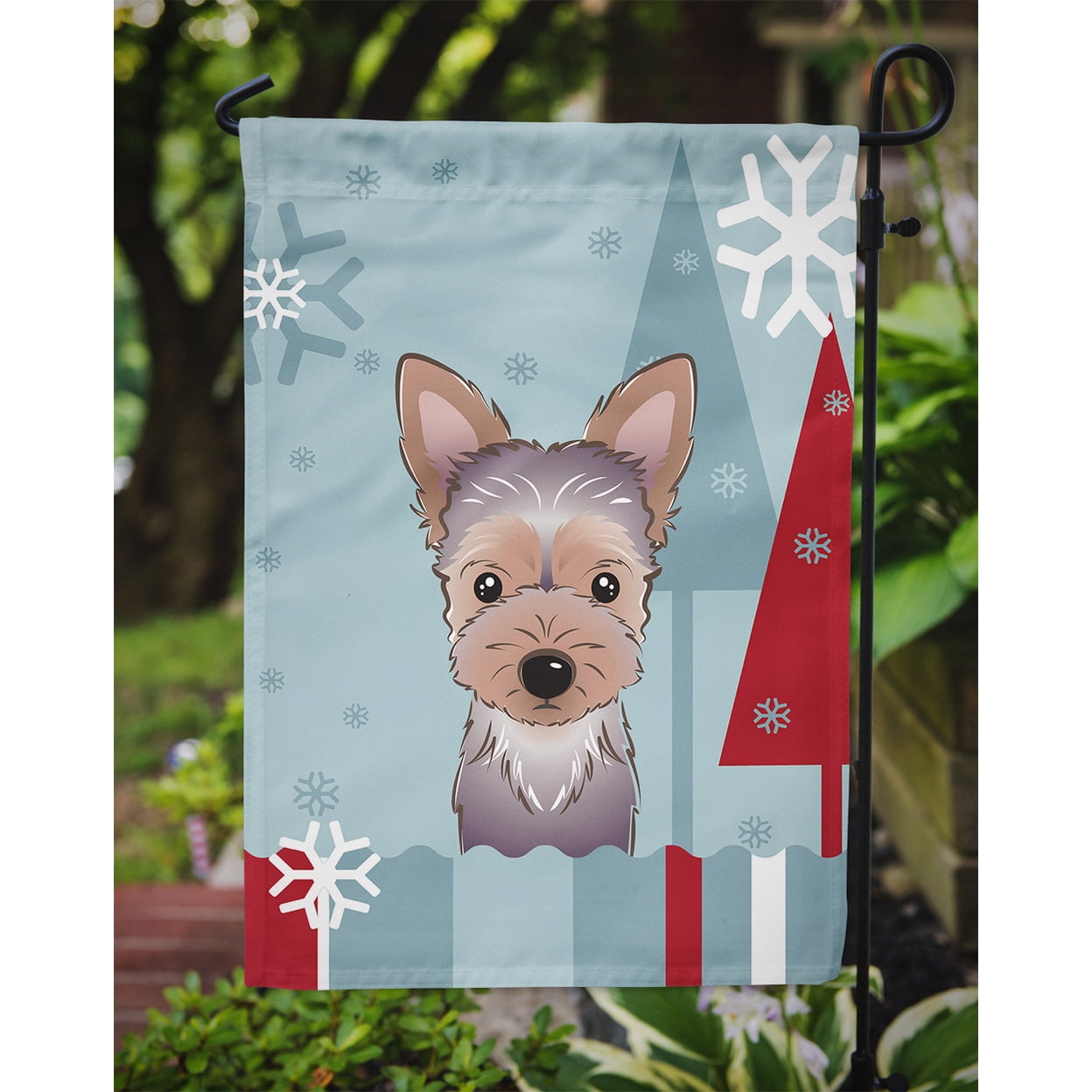 Winter Holiday Yorkie Puppy Garden Flag